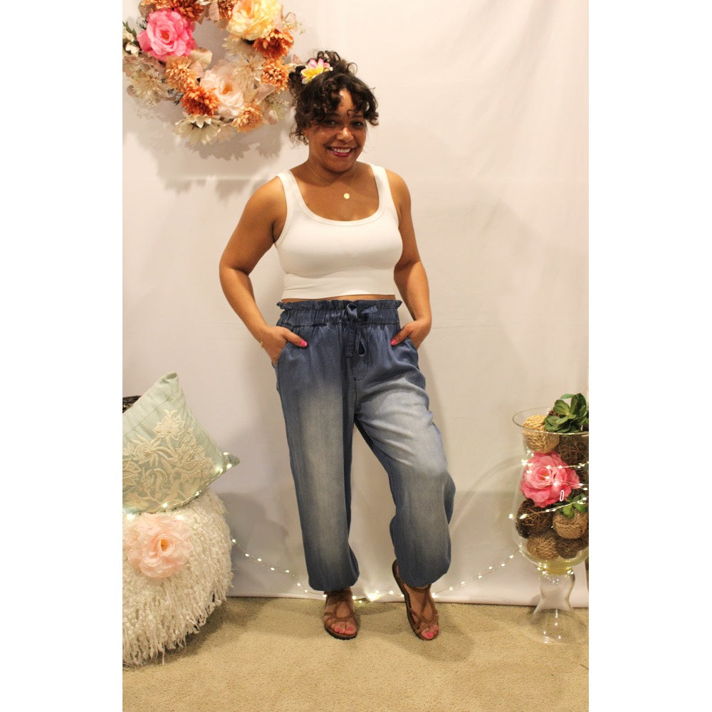 Chambray Paper Bag Waisted Jogger