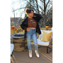 Load image into Gallery viewer, Partial side view of black fleece shacket layered with spice girl sweatshirt and light wash distressed jeans
