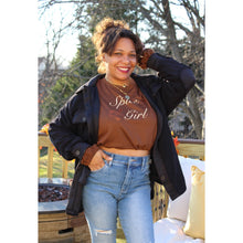 Load image into Gallery viewer, Front view of black fleece shacket layered with spice girl sweatshirt and light wash distressed jeans
