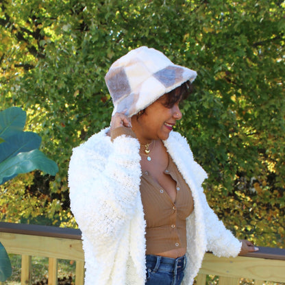 Calico Faux Fur Bucket Hat