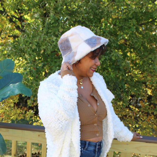 Calico Faux Fur Bucket Hat