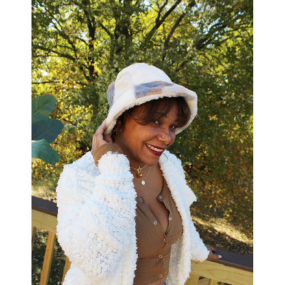 Calico Faux Fur Bucket Hat