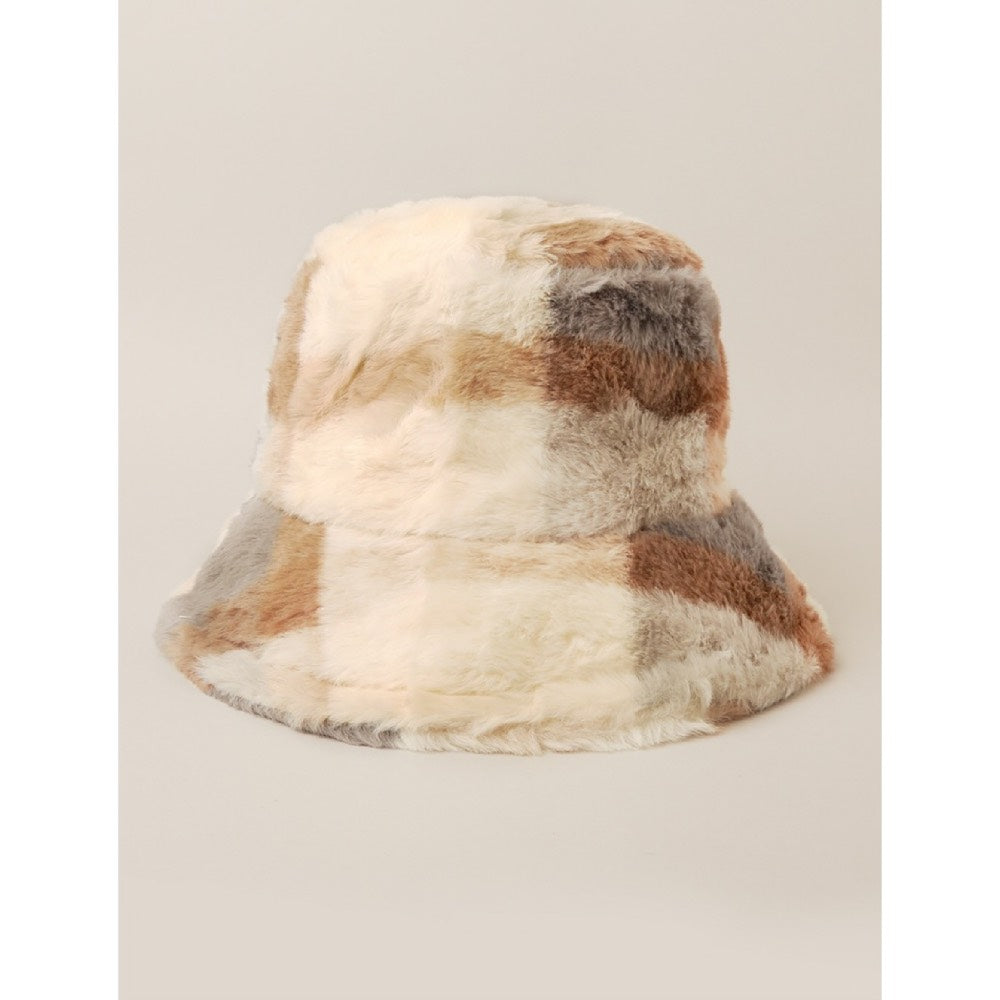 Calico Faux Fur Bucket Hat