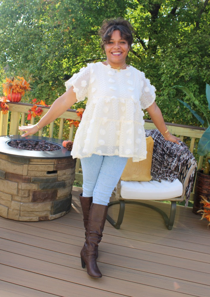 Cream 3D Flower Top