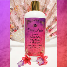 Load image into Gallery viewer, 3-in-1 Bubble bath, body wash, &amp; shampoo bottle with gold accent snap top.
