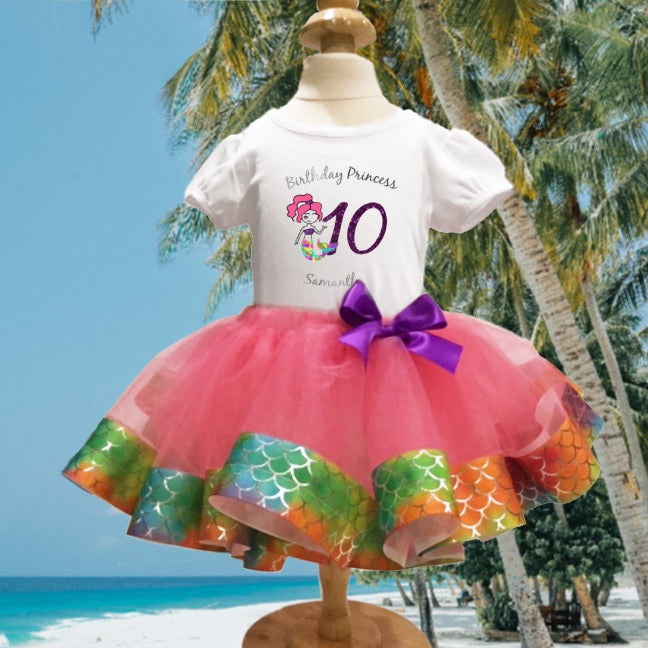 Pink Tropical Rainbow Mermaid Birthday Outfit