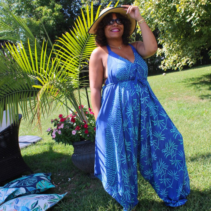 Mint Blue Waves Convertible Jumpsuit