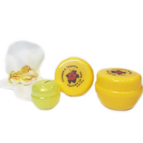 Yellow regular and sample size lip balm containers