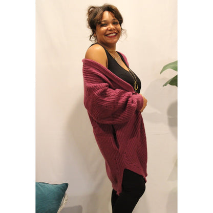 Plum Pointelle Knit Cardigan