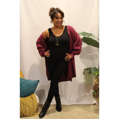 Plum Pointelle Knit Cardigan