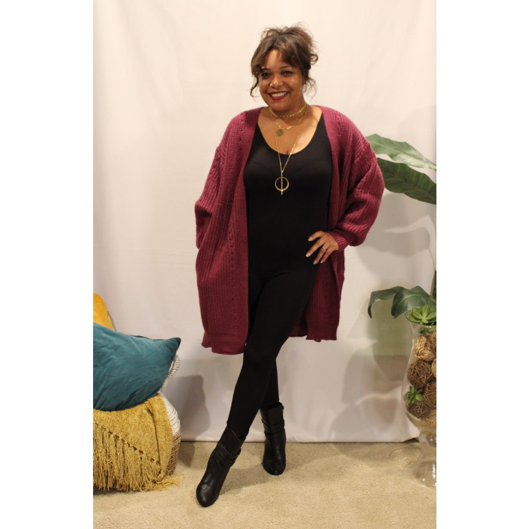 Plum Pointelle Knit Cardigan