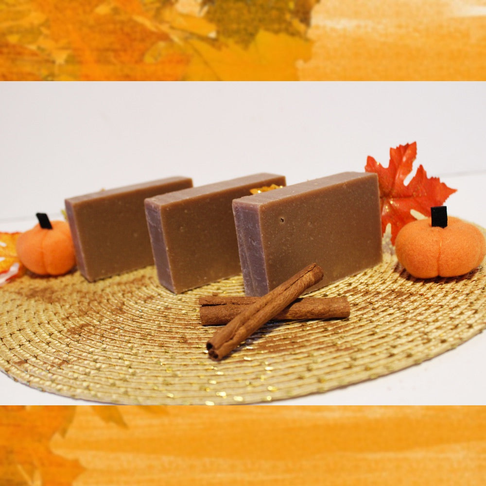 3 pack of soap bars with pumpkins & cinnamon sticks.