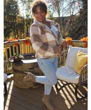 Load image into Gallery viewer, Toffee Plaid Faux Fur Jacket
