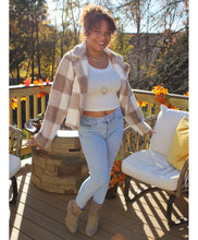 Load image into Gallery viewer, Toffee Plaid Faux Fur Jacket
