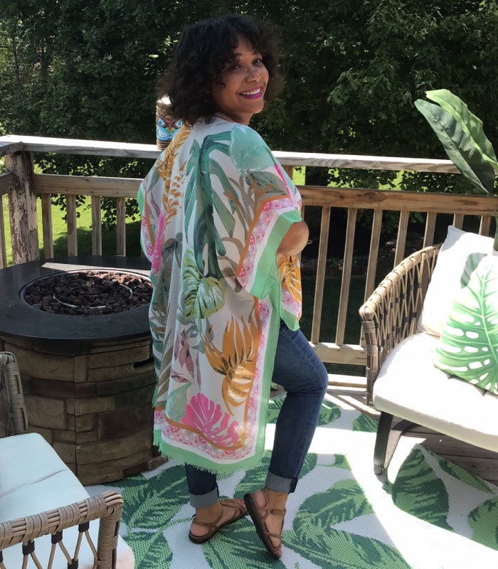 Back of kimono showing palm frond design.