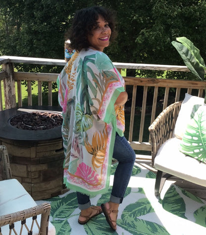 Back of kimono showing palm frond design.