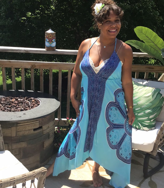 Blue Butterfly Handkerchief Dress